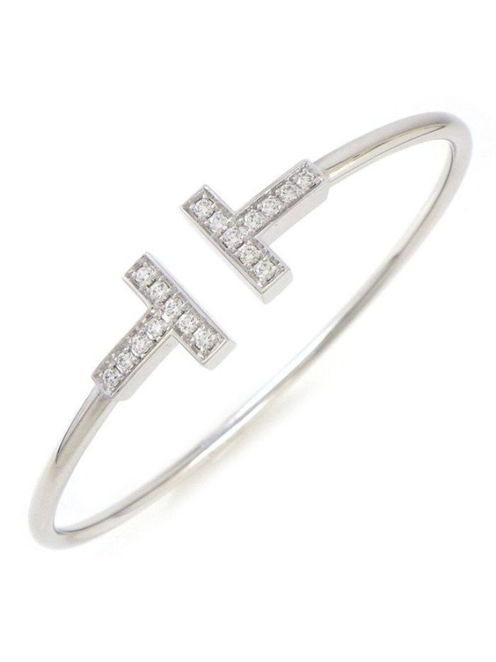 Tiffany & Co Bangle T Wire Diamond Total 18k White Gold Bracelet